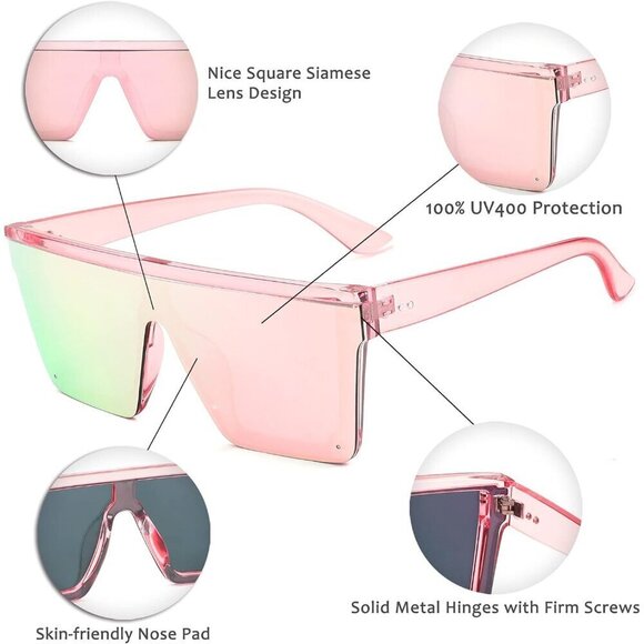 ❤️Women Pink FEISEDY Fashion Siamese Lens Sunglasses Men Succinct Style - Picture 3 of 9
